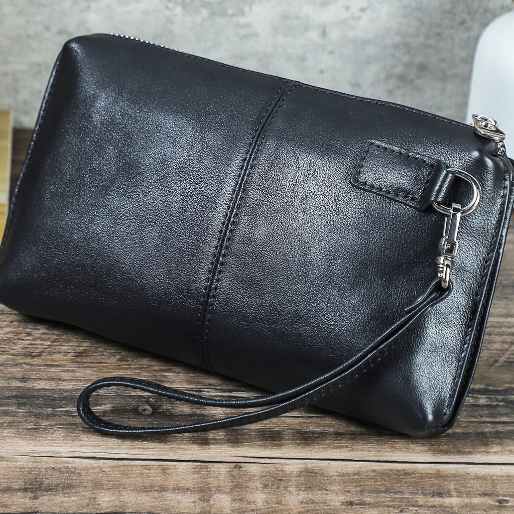 Cartera de Mano Vintage de Piel Genuina para Hombre