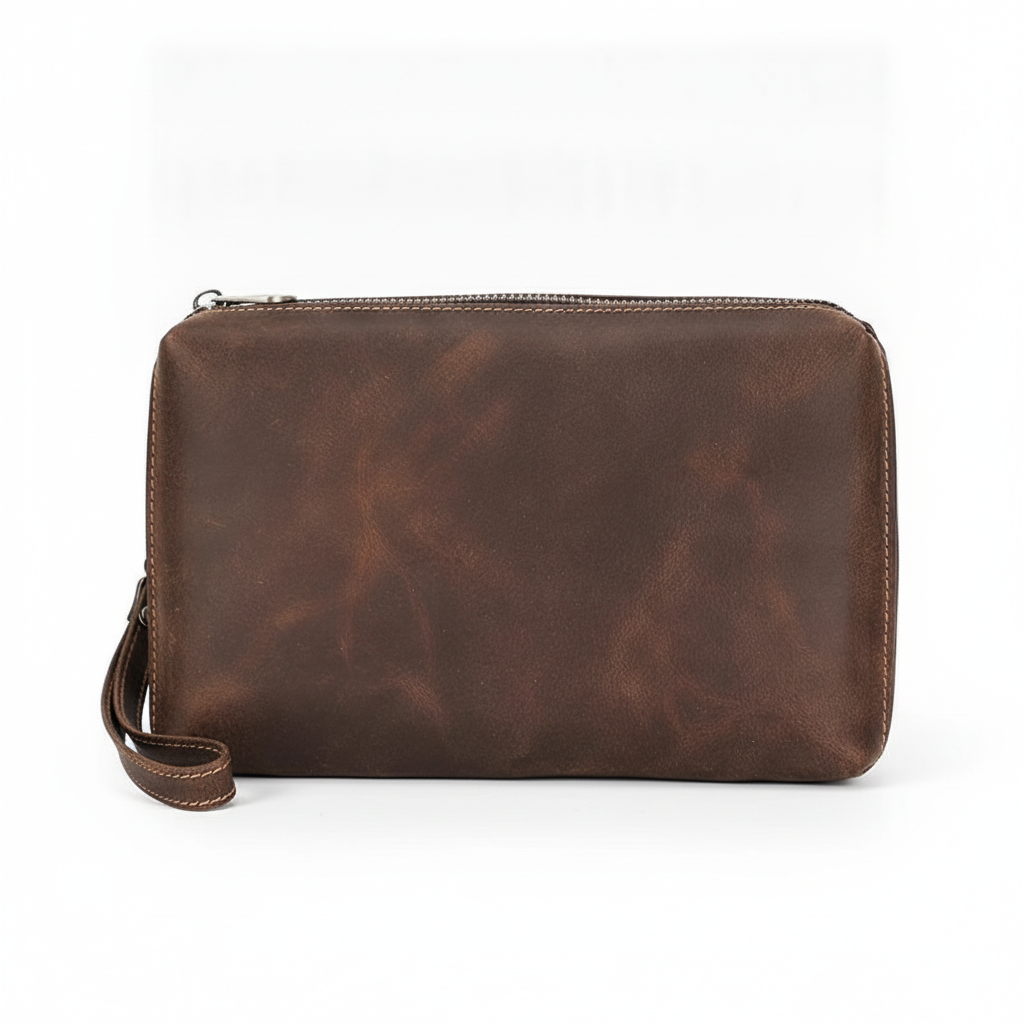 Cartera de Mano Vintage de Piel Genuina para Hombre