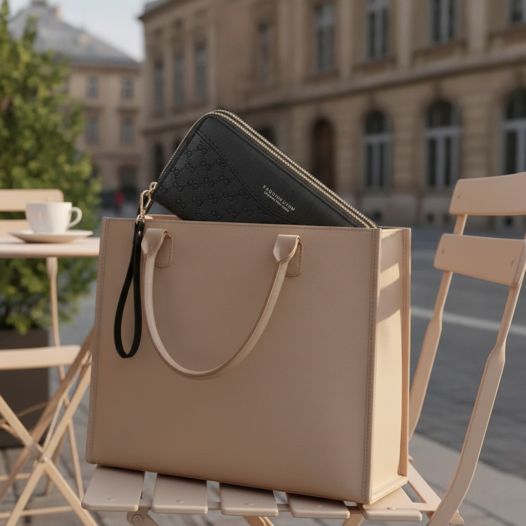 Cartera de Mano con Doble Cremallera y Muñequera para Mujer