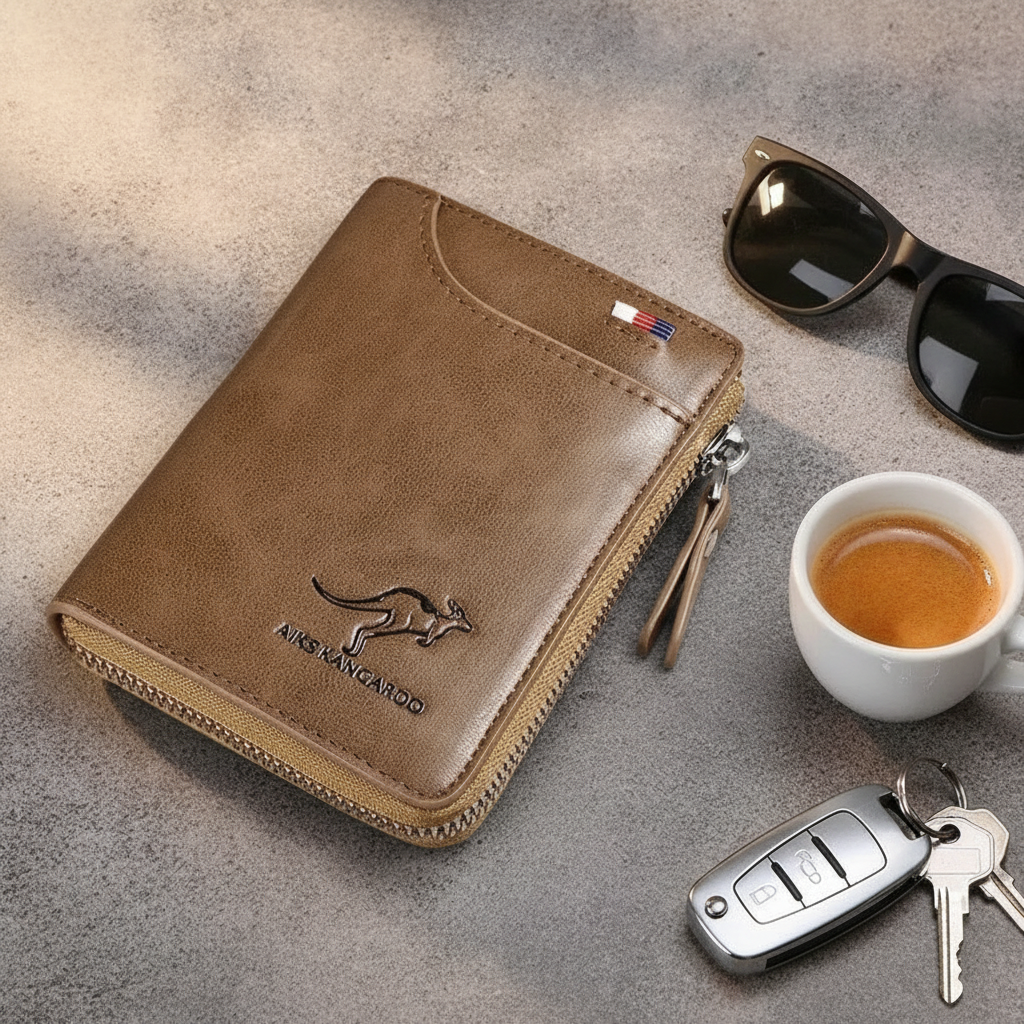 Cartera Vertical con Cremallera y Protección RFID para Hombre