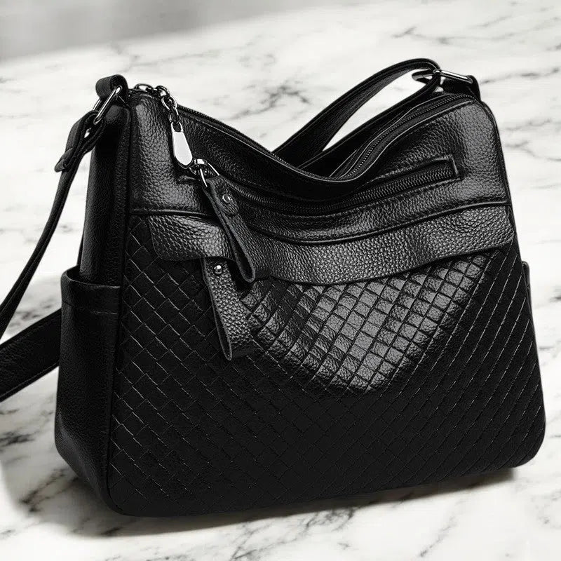 Bolso Bandolera de Cuero de Cierres Múltiples