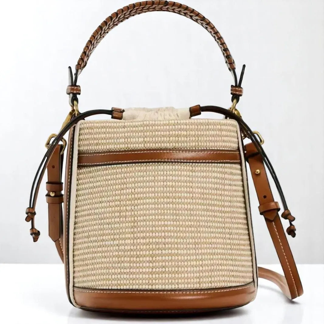 Bolso Cubo de Paja Natural Estilo Casual