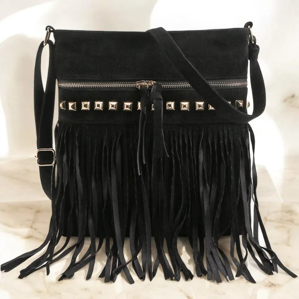 Bolso Flecos Bandolera Gamuza
