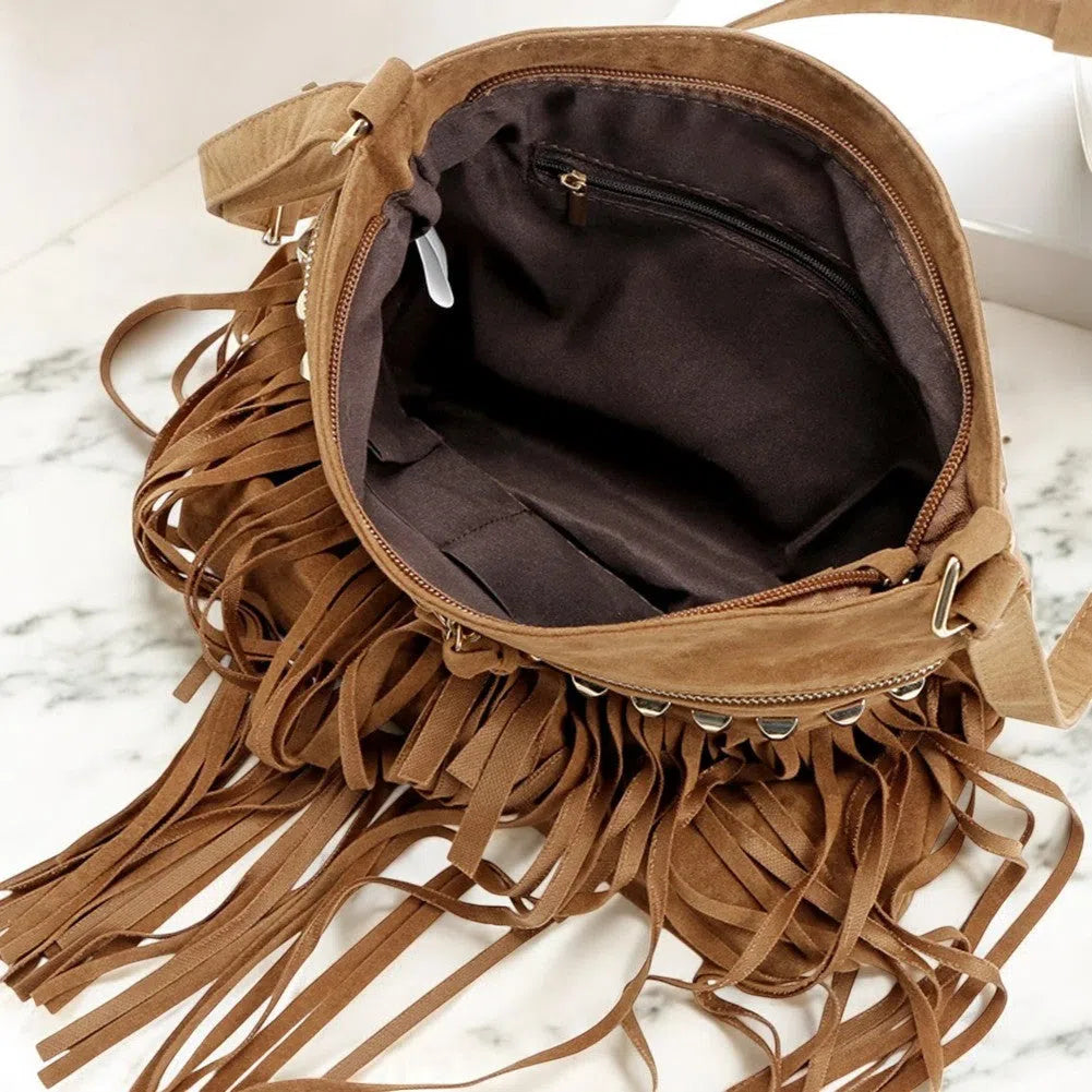 Bolso Flecos Bandolera Gamuza