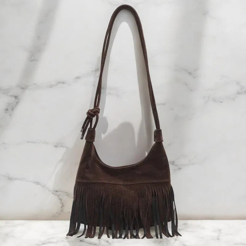 Bolso Flecos Gamuza Elegante Color Café