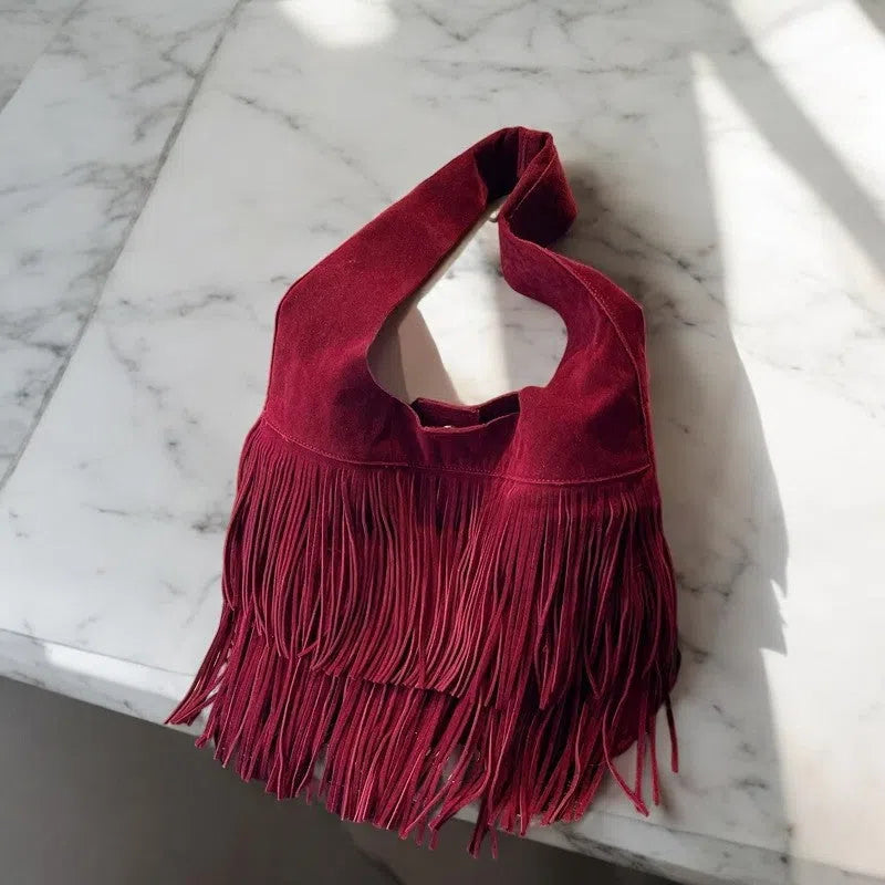 Bolso Flecos de Gamuza Rojo