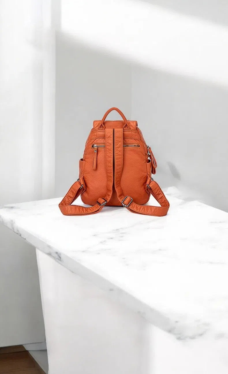 Bolso Mochila Casual de Piel Sintética Naranja