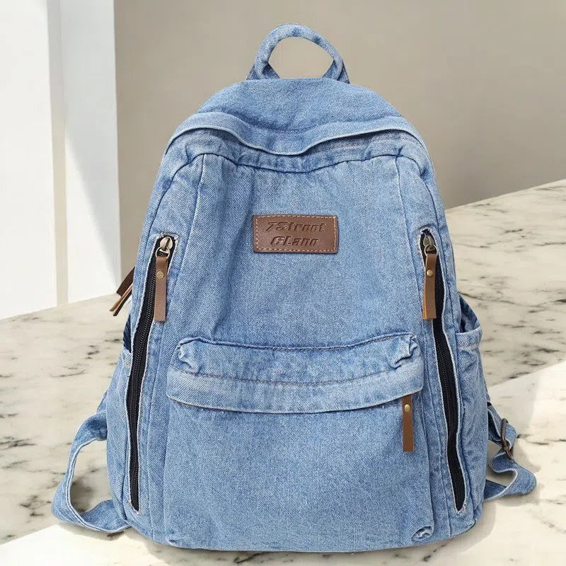 Bolso Mochila Denim con Cierres Laterales Azul Claro