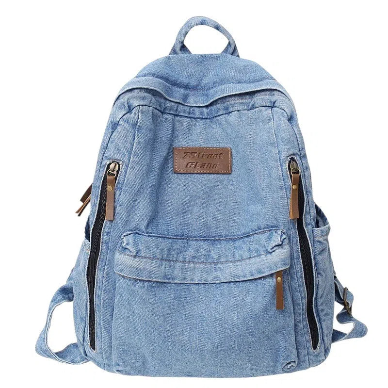 Bolso Mochila Denim con Cierres Laterales Azul Claro