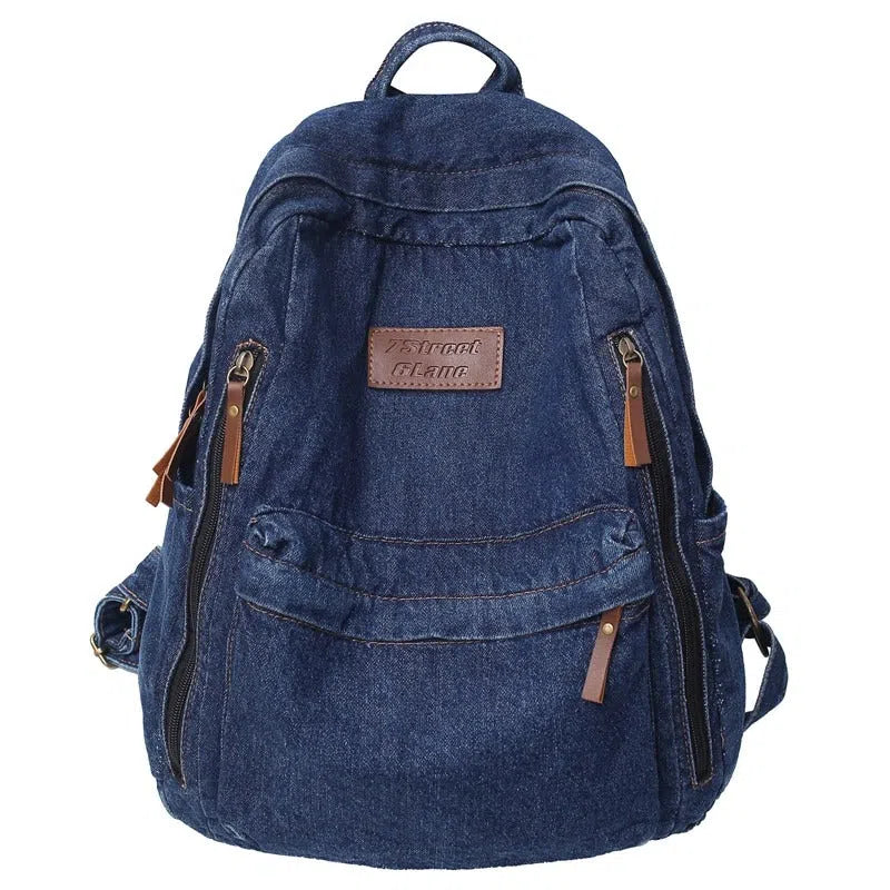Bolso Mochila Denim con Cierres Laterales Azul Oscuro