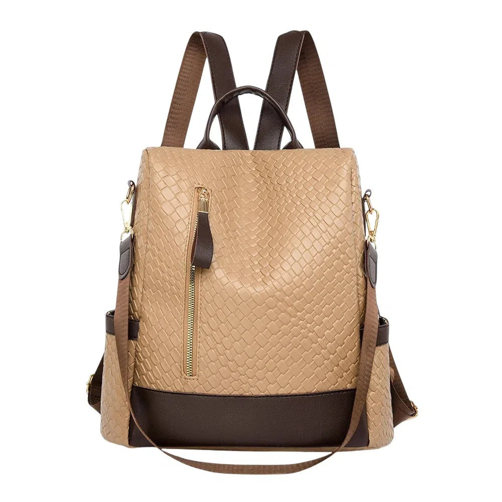 Bolso Mochila Universitaria de Cuero Caqui