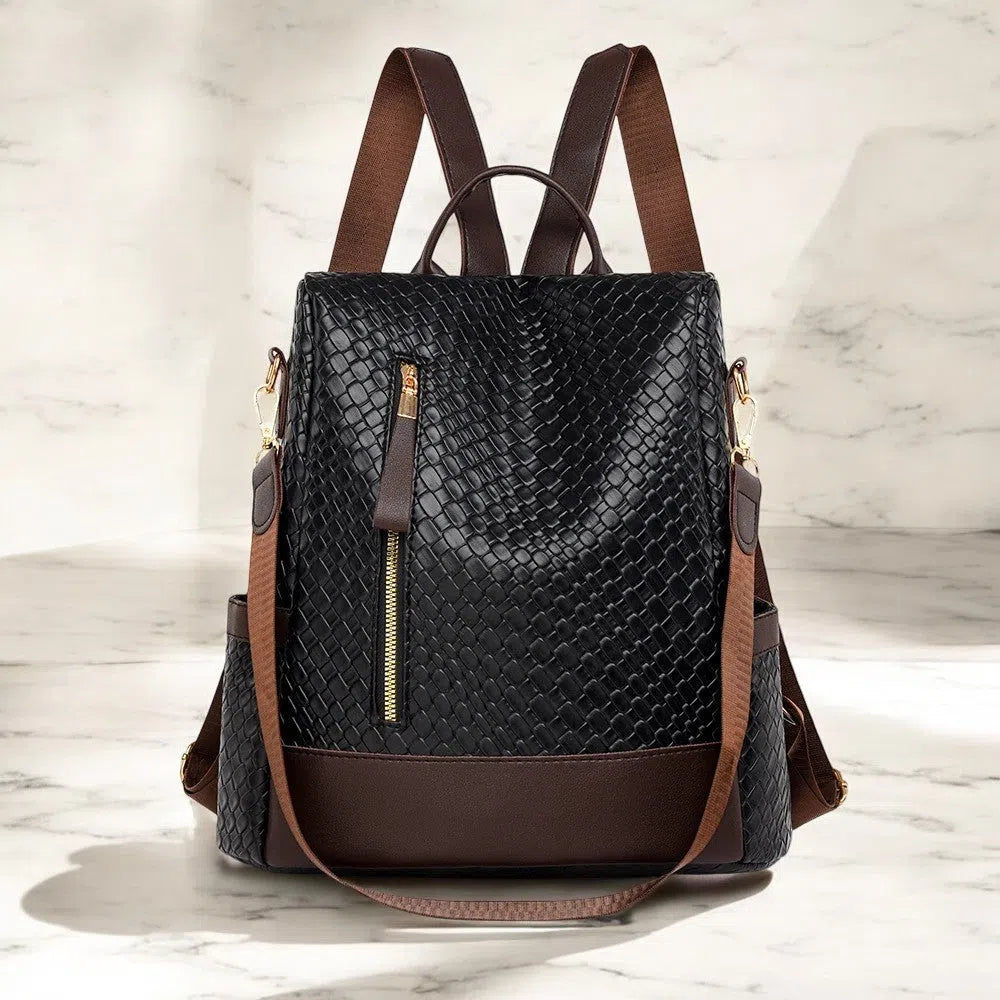 Bolso Mochila Universitaria de Cuero Negro