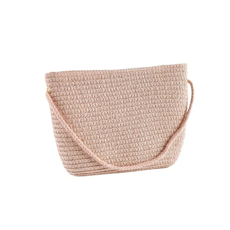 Bolso Playa Mini Tejido de Paja Rosa