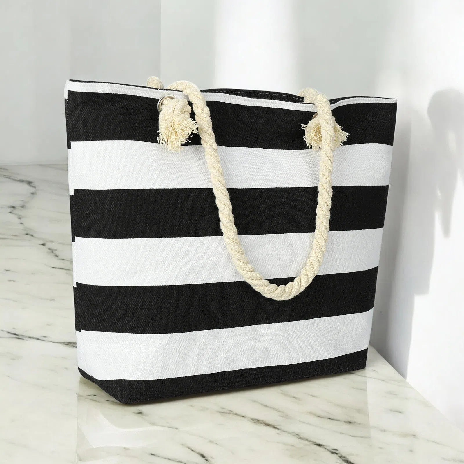 Bolso Playa Rayas con Asas Trenzadas