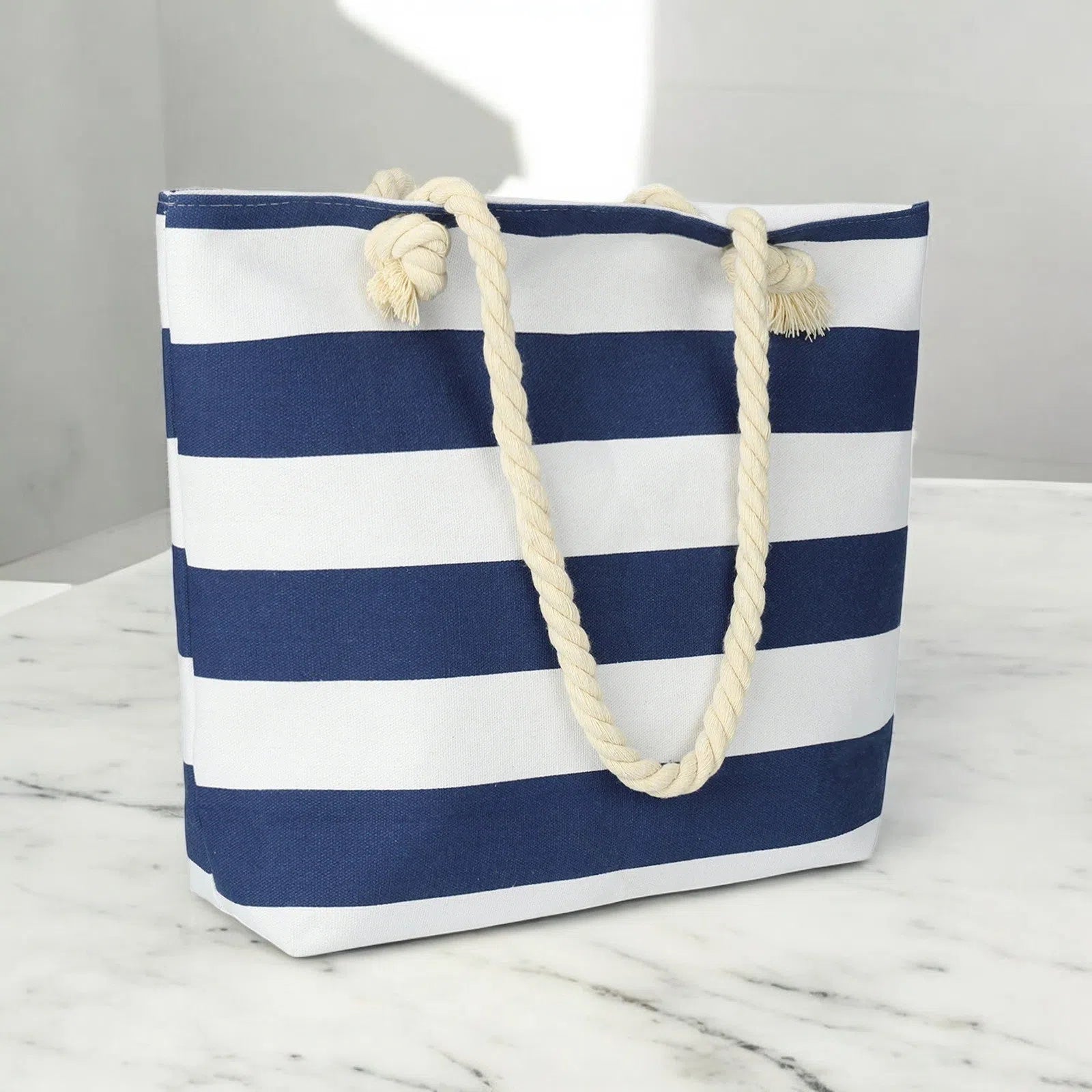 Bolso Playa Rayas con Asas Trenzadas