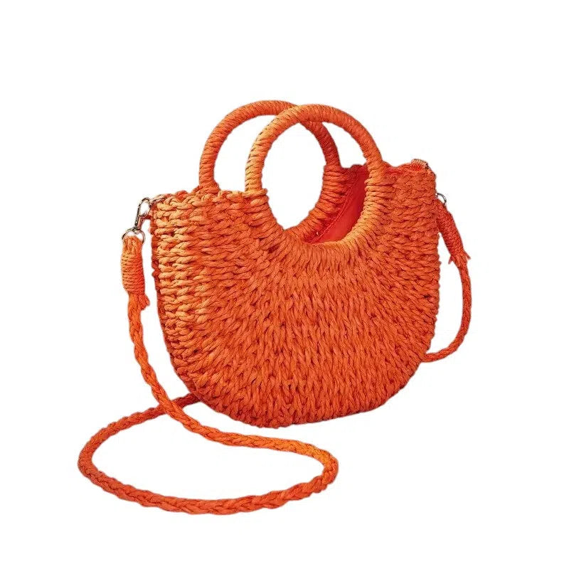 Bolso Rafia Media Luna Naranja