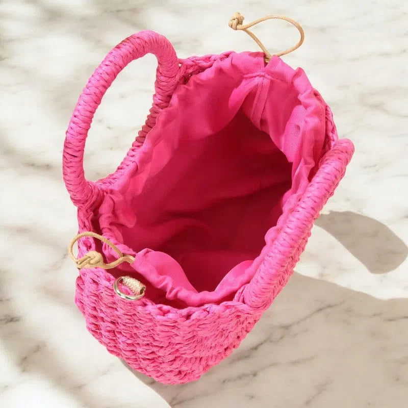 Bolso Rafia Media Luna Rosa Fucsia