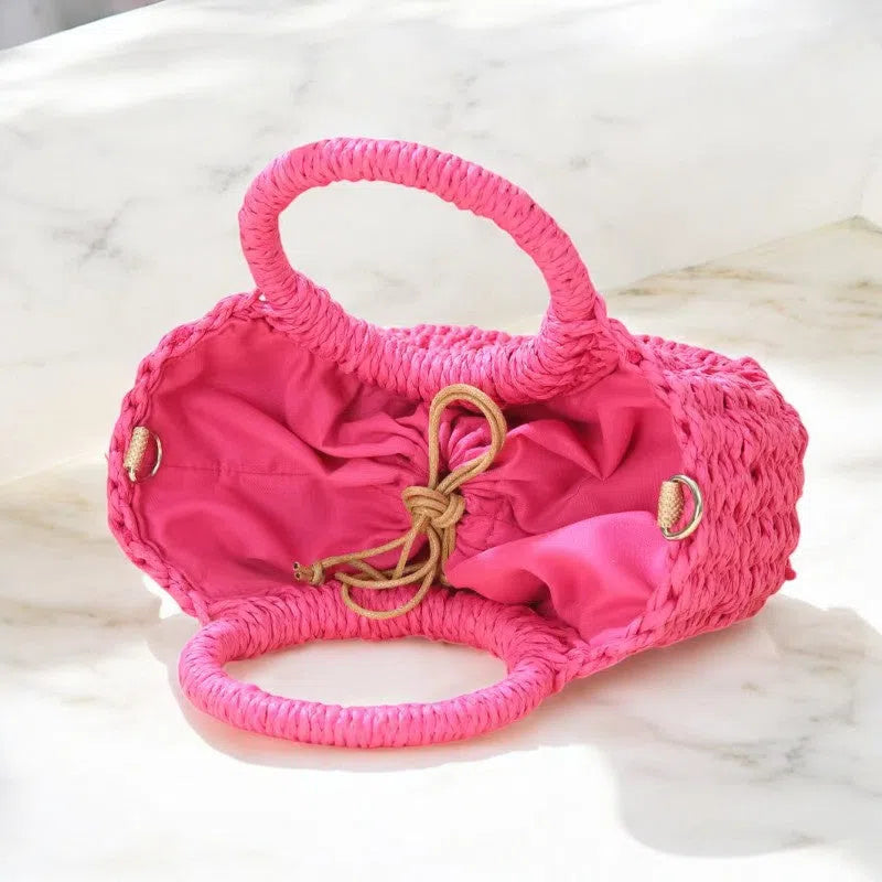 Bolso Rafia Media Luna Rosa Fucsia