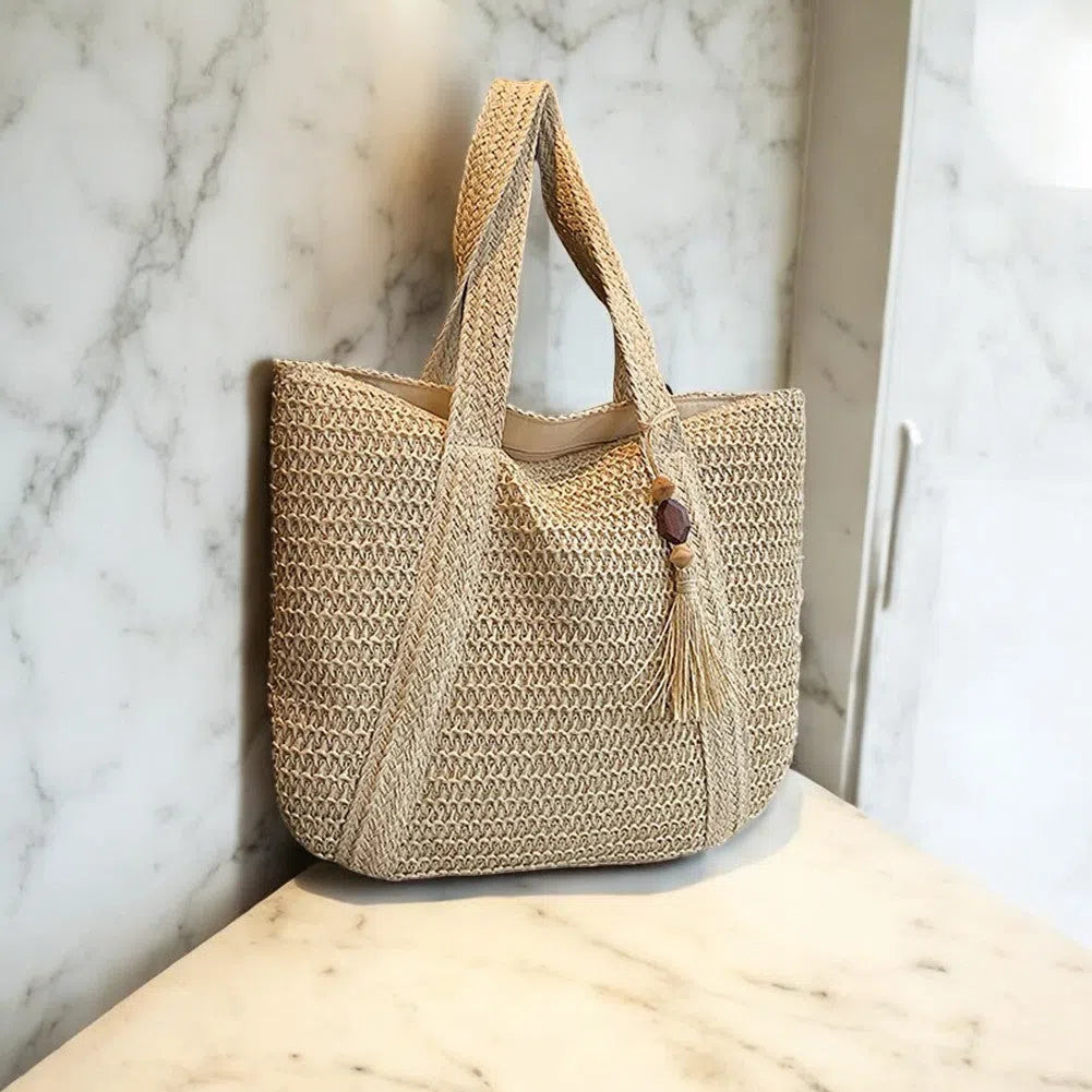 Bolso Rafia Shopper con Flecos