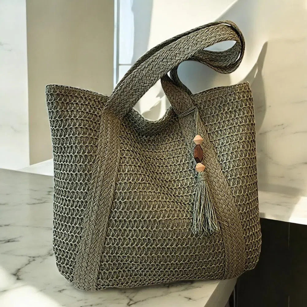 Bolso Rafia Shopper con Flecos