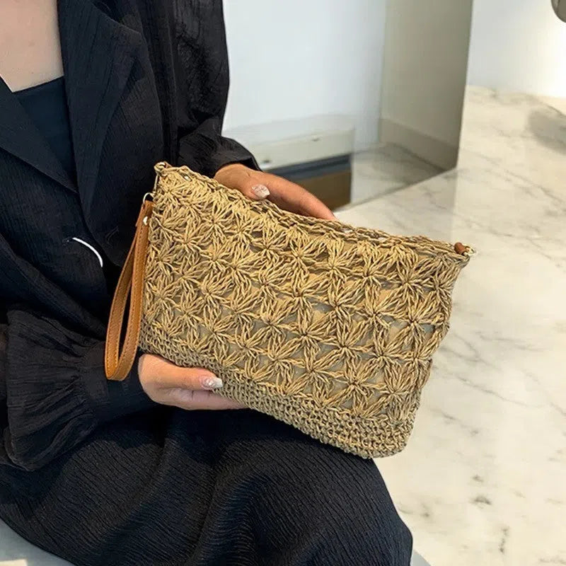 Bolso Rafia Tejida Minimalista Casual Caqui