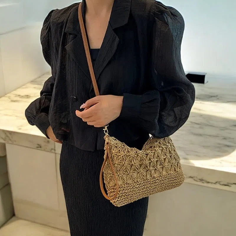 Bolso Rafia Tejida Minimalista Casual Caqui