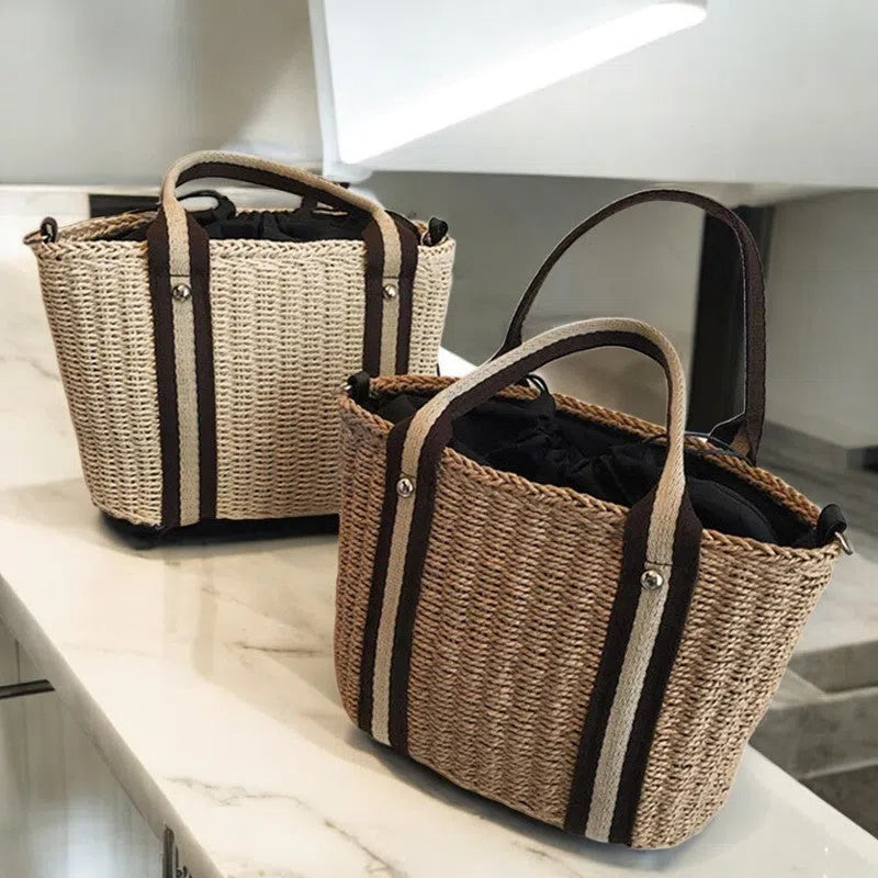 Bolso Rafia para Playa Rígido Caqui