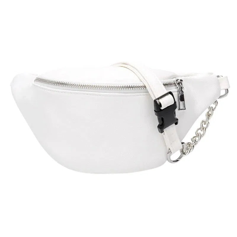 Bolso Riñonera Blanca de PU con Cadena