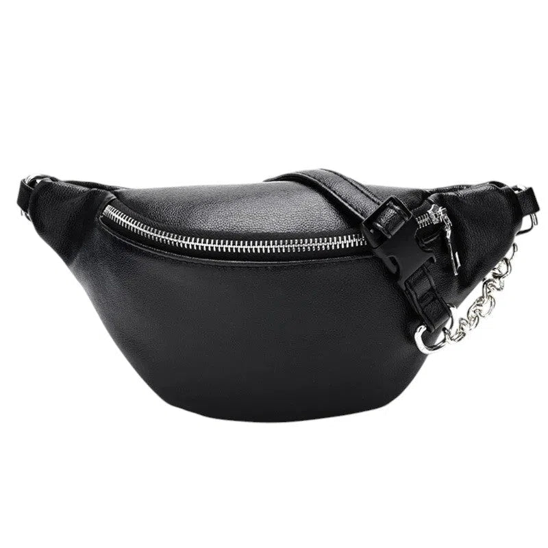 Bolso Riñonera Negra de PU con Cadena