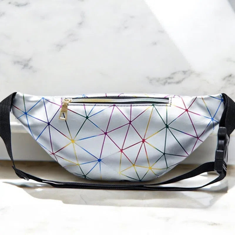 Bolso Riñonera Prismas Neón Plata