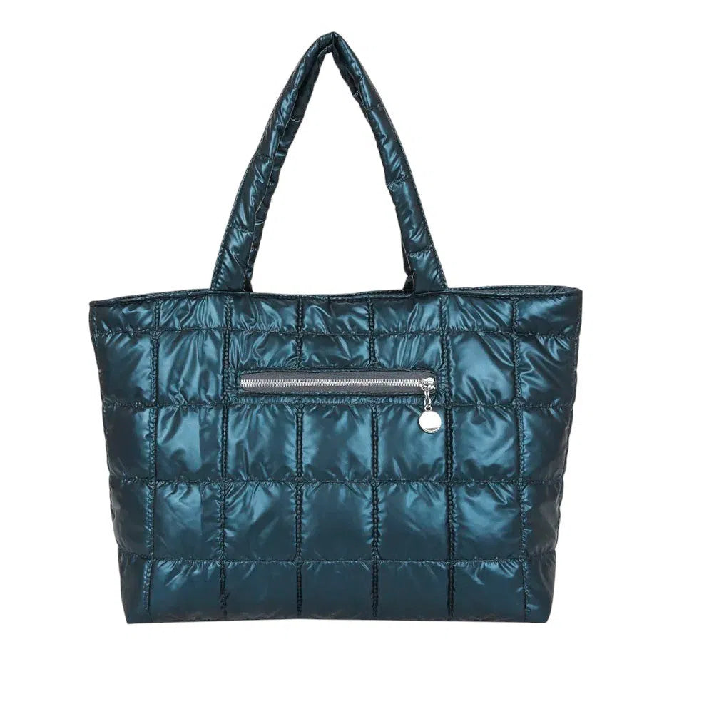 Bolso Shopper Acolchado Metalizado Azul