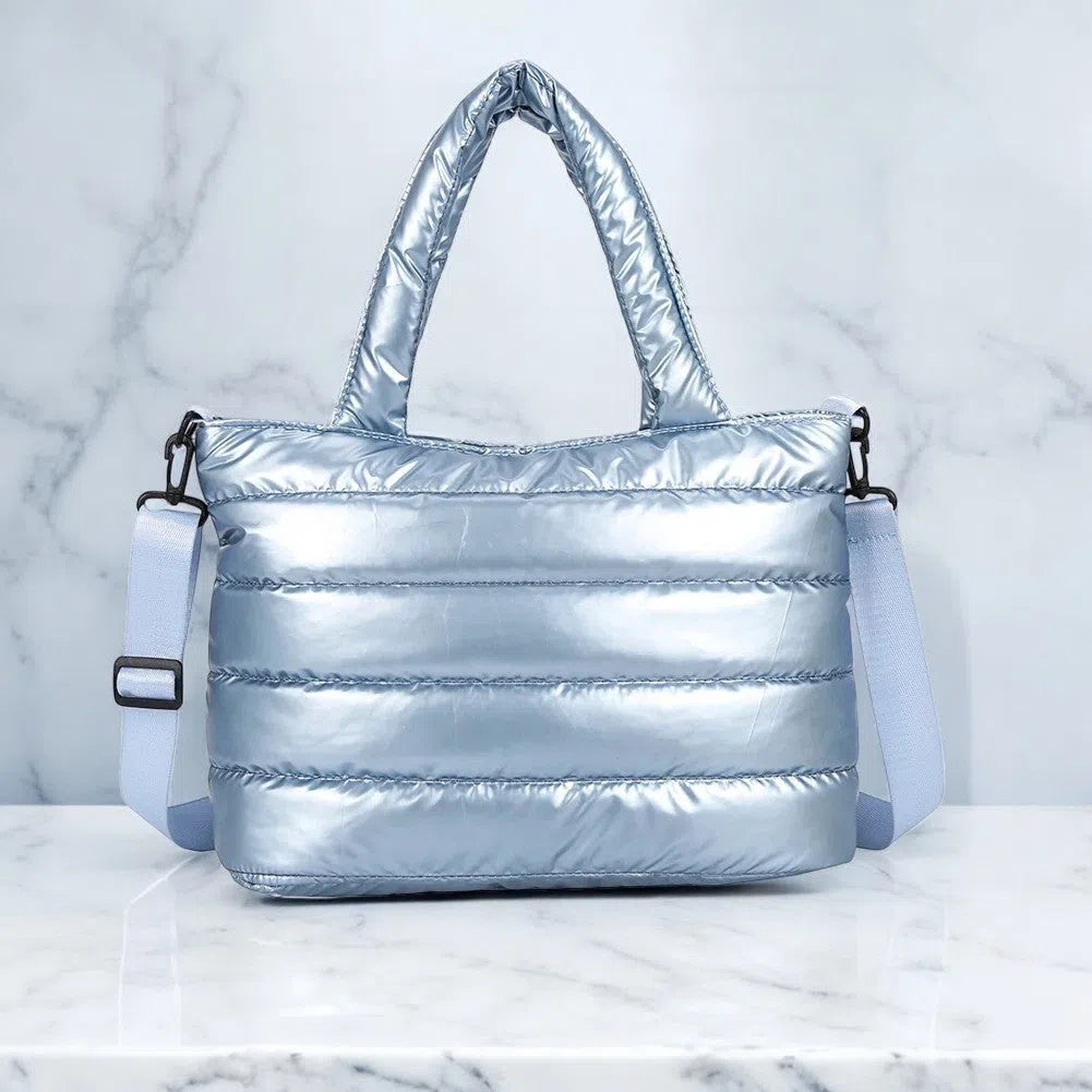 Bolso Shopper Acolchado Metalizado Colores Pastel