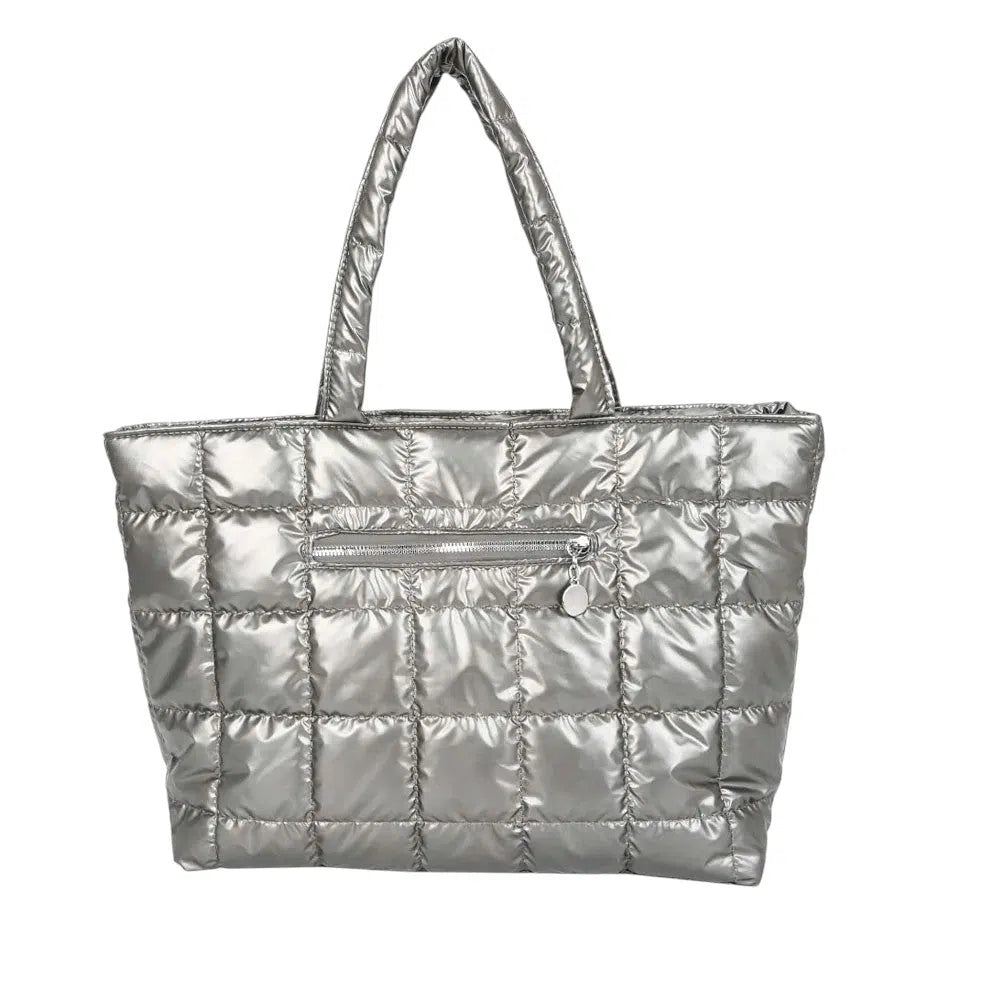 Bolso Shopper Acolchado Metalizado Plata y Oro