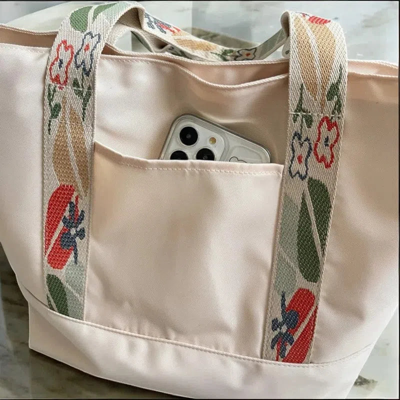 Bolso Shopper con Correa Floral de Nylon
