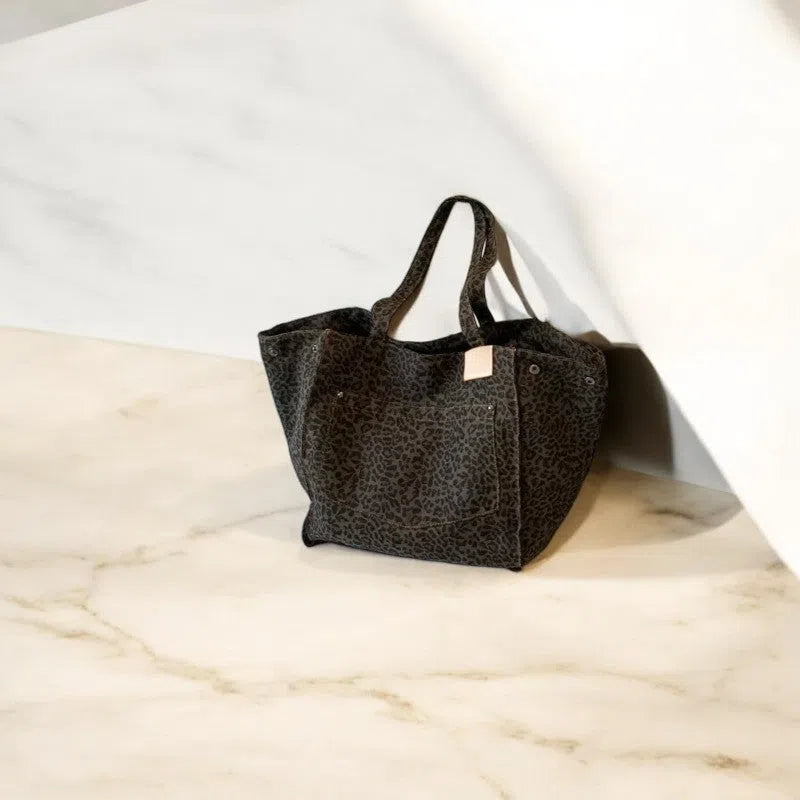 Bolso Shopper de Lona Leopardo Negro