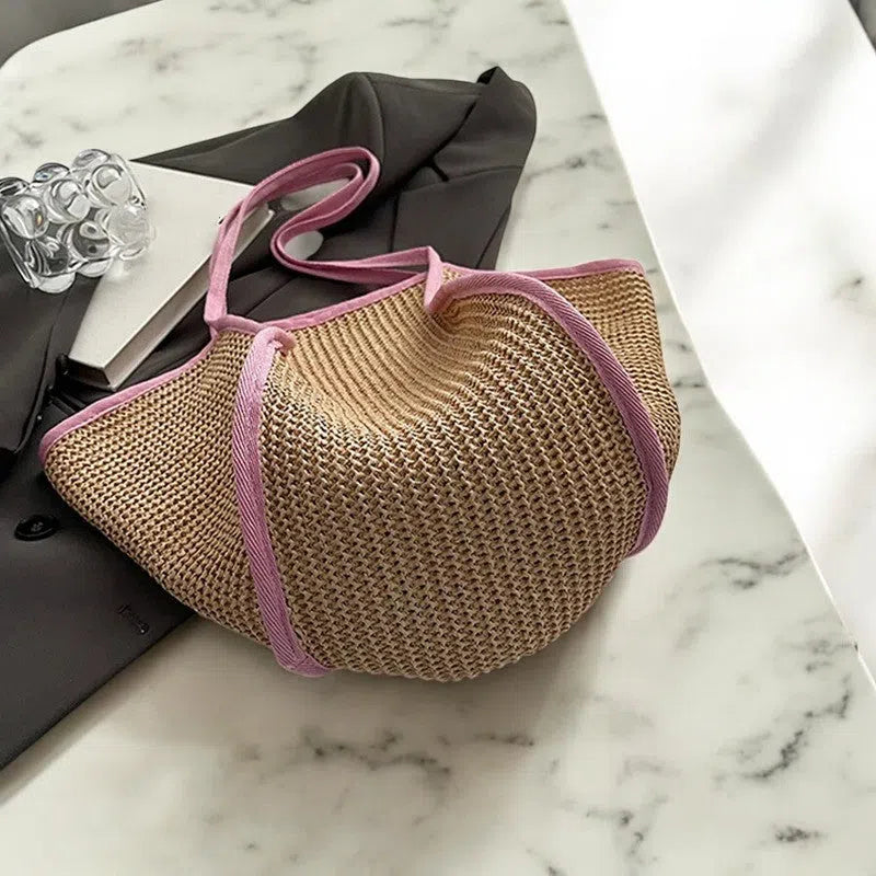 Bolso Shopper de Rafia Rosa