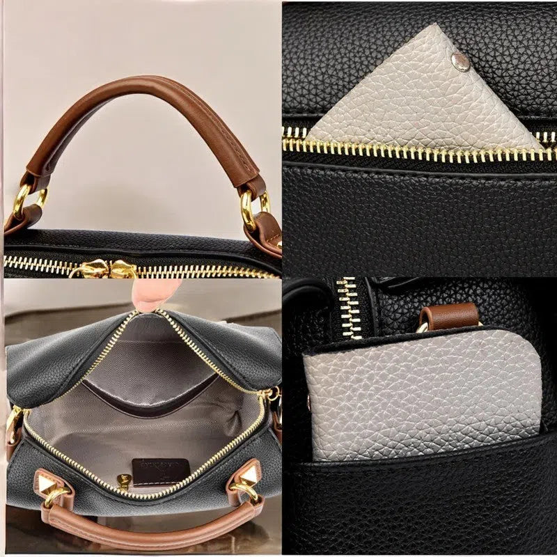 Bolso Tote Bag con Detalles de Cuero Colores Básicos