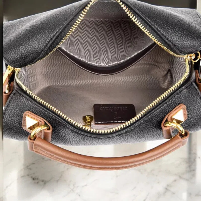 Bolso Tote Bag con Detalles de Cuero Gris