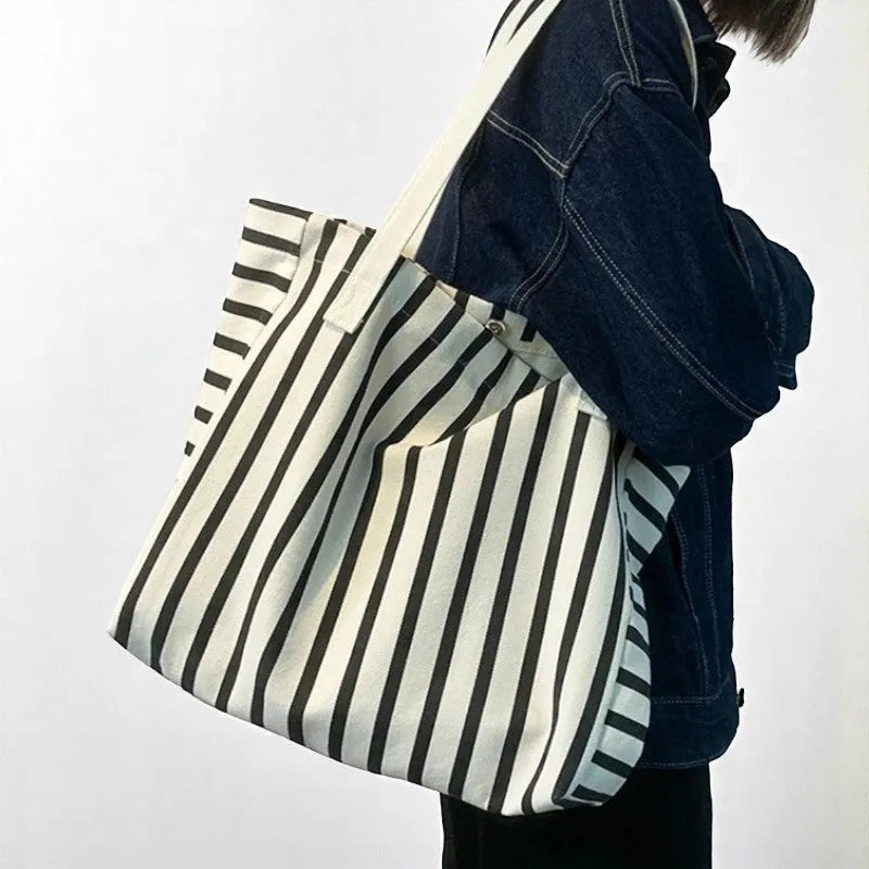 Bolso Tote de Lona Rayada