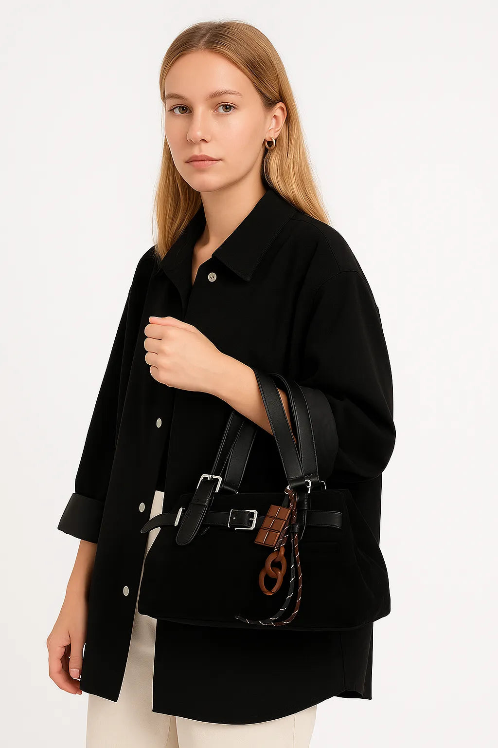 Bolso Tote Vintage de Ante con Hebilla