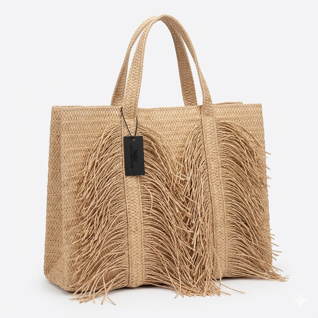 Woven Straw Satchel Bag – Boho Chic Style with Tassels and Premium Organization