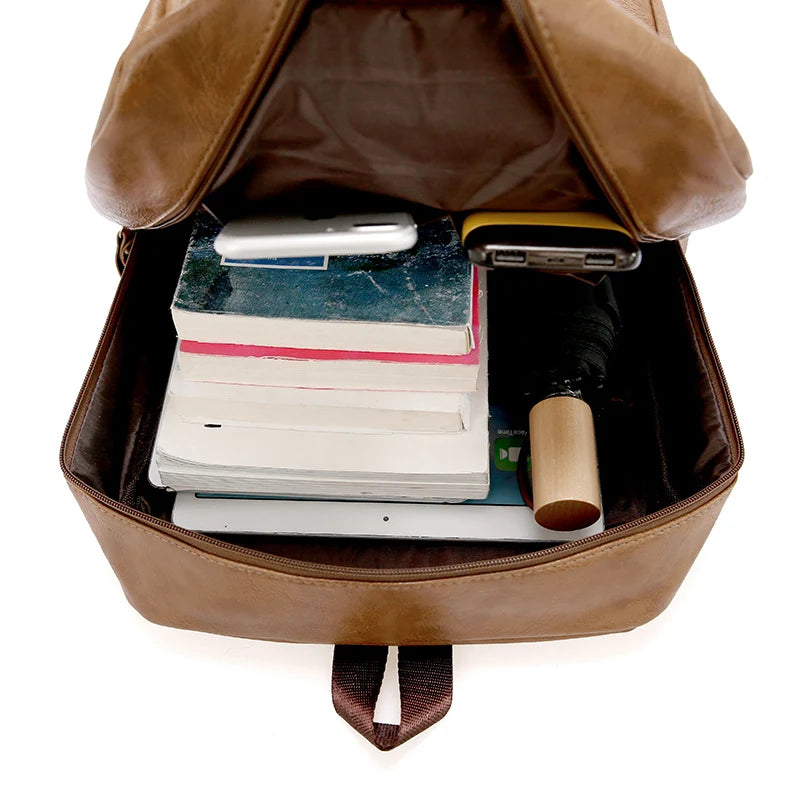 Preppy PU Leather Backpack – Casual Elegance and Everyday Functionality