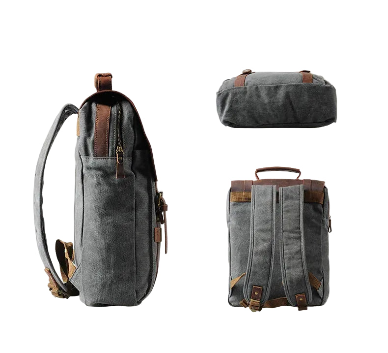 Vintage Canvas and Leather Backpack – Preppy Military Style with Personality