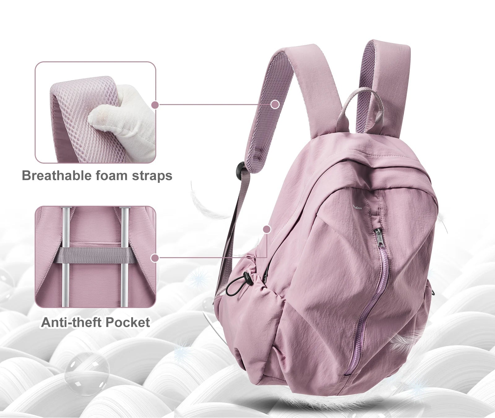 Pink Unisex Casual Nylon Backpack - Lightweight and Comfortable for Everyday Use
