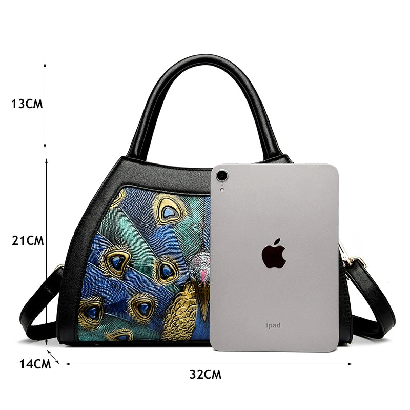 Bolso Tote de PU con Diseño Pavo Real – Elegancia Fashion para Mujer