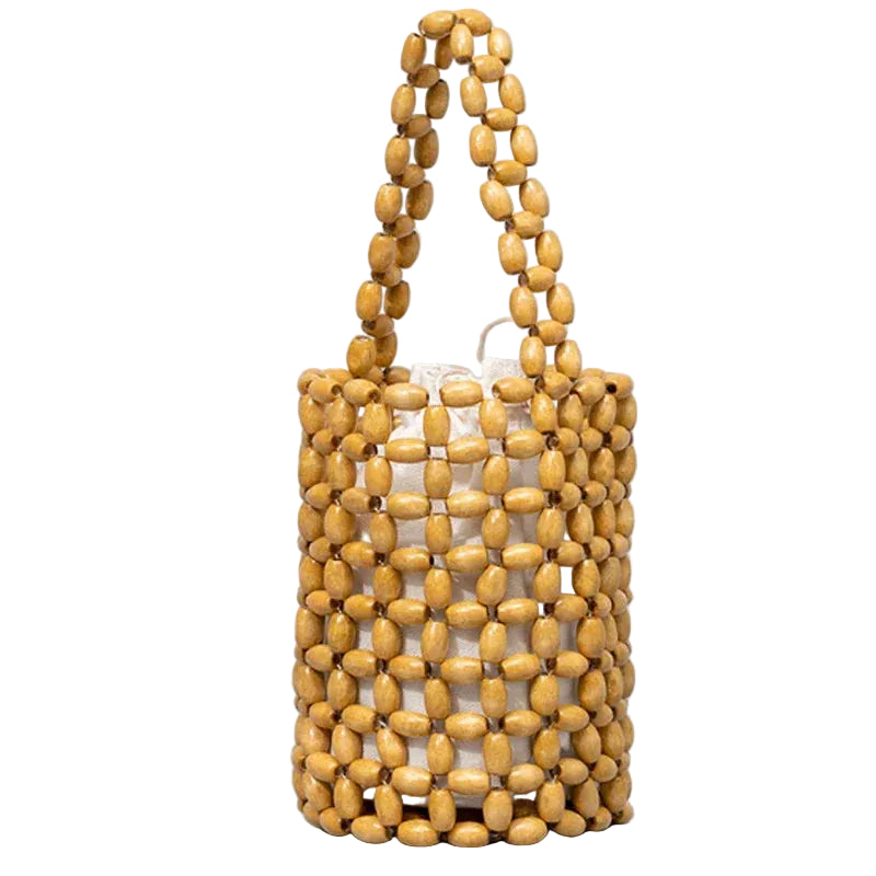 Bolso Bucket de Cuentas de Madera – Diseño Artesanal Minimalista y Estilo Chic