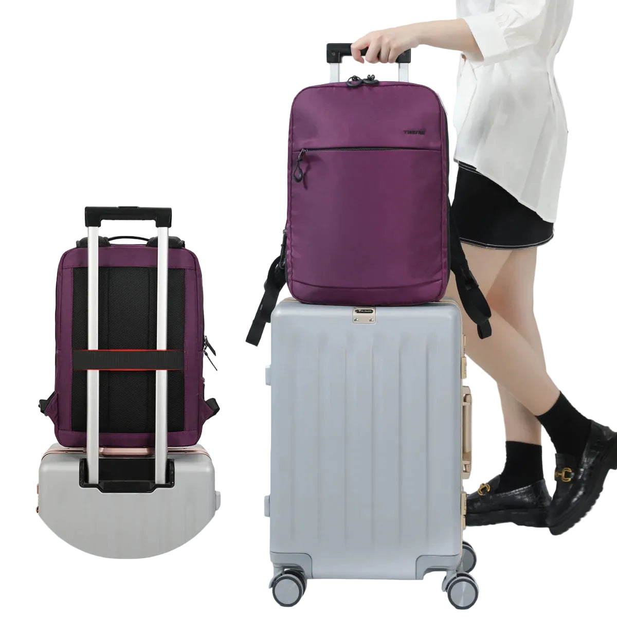 Mochila Expandible Tigernu Morada para Portátil 15,6” – Ligera, Moderna y Funcional