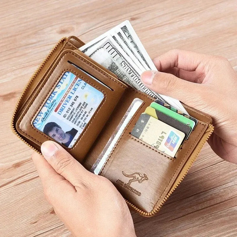 Cartera Vertical con Cremallera y Protección RFID para Hombre