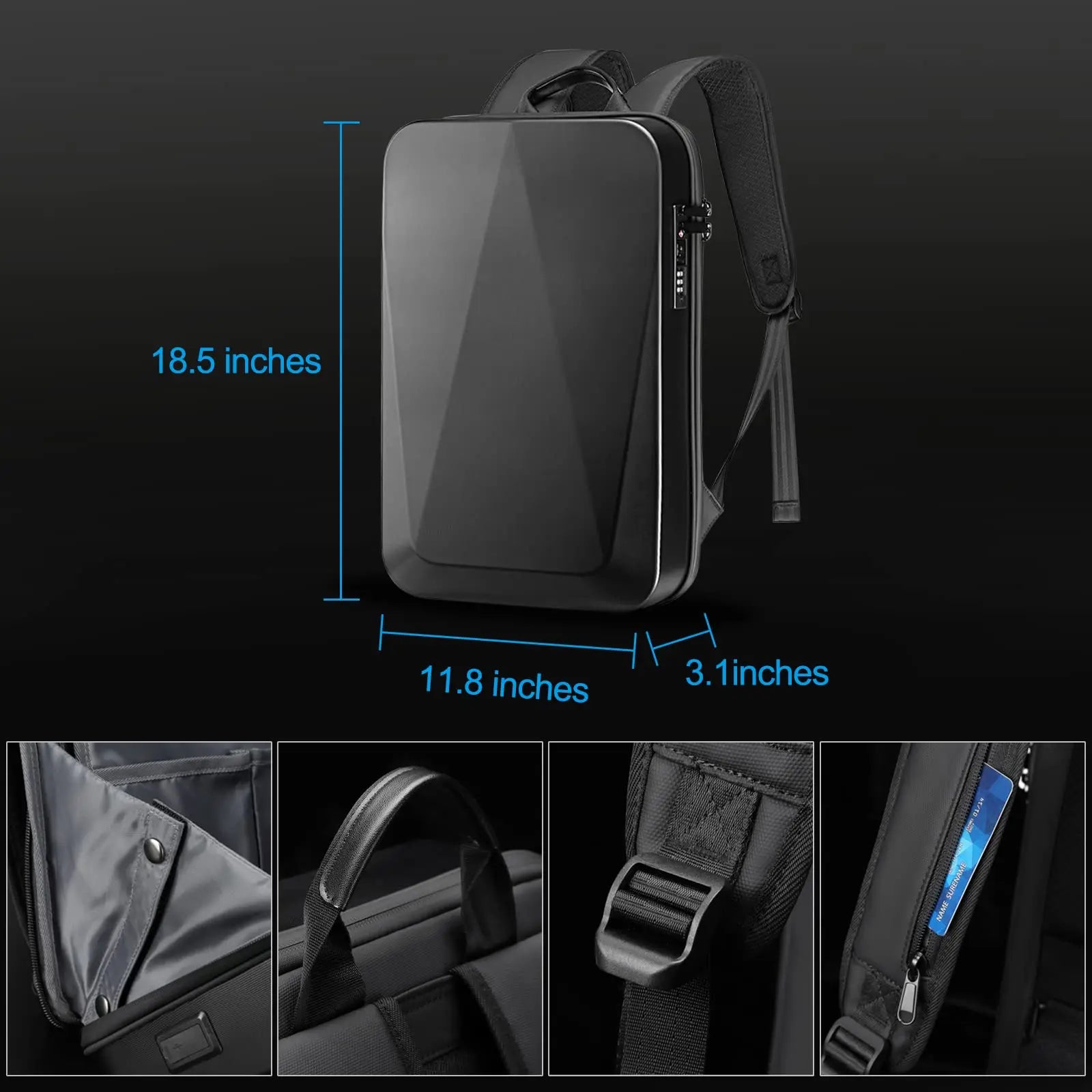 Business Anti-Theft Hardshell Backpack for 15.6" Laptops – Waterproof and Expandable