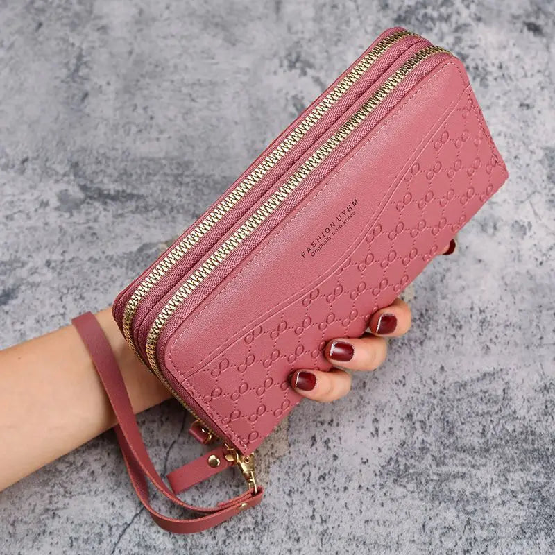 Cartera de Mano con Doble Cremallera y Muñequera para Mujer